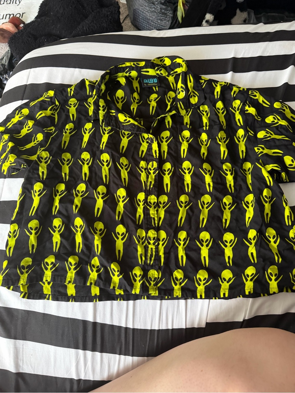 aLab Black Shirt with Neon Yellow Alien Print